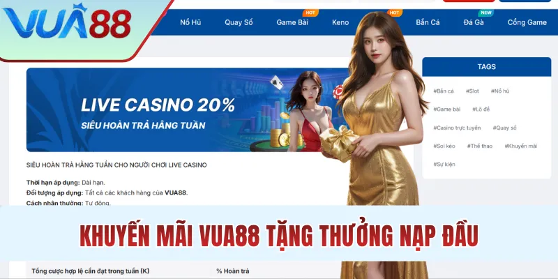 Khuyến mãi VUA88 tặng thưởng nạp lần đầu